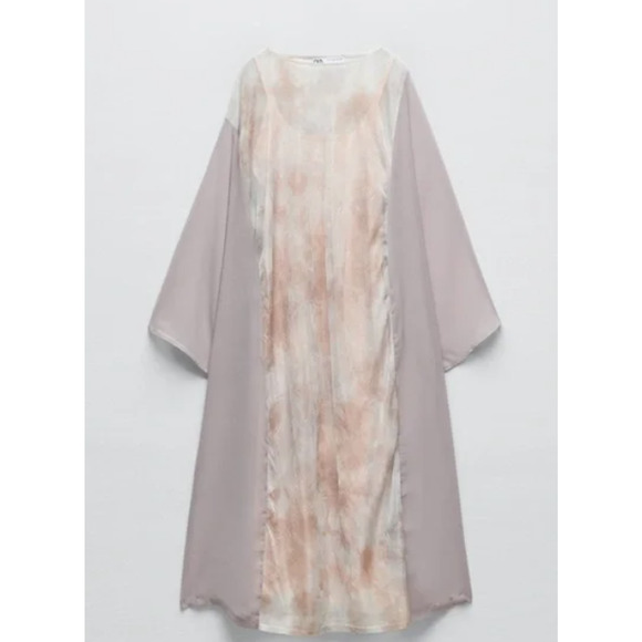Zara Open Knit Tie Dye Tunic Boho Maxi / Midi Dress Purple Peach Size XS - Small - Picture 3 of 6